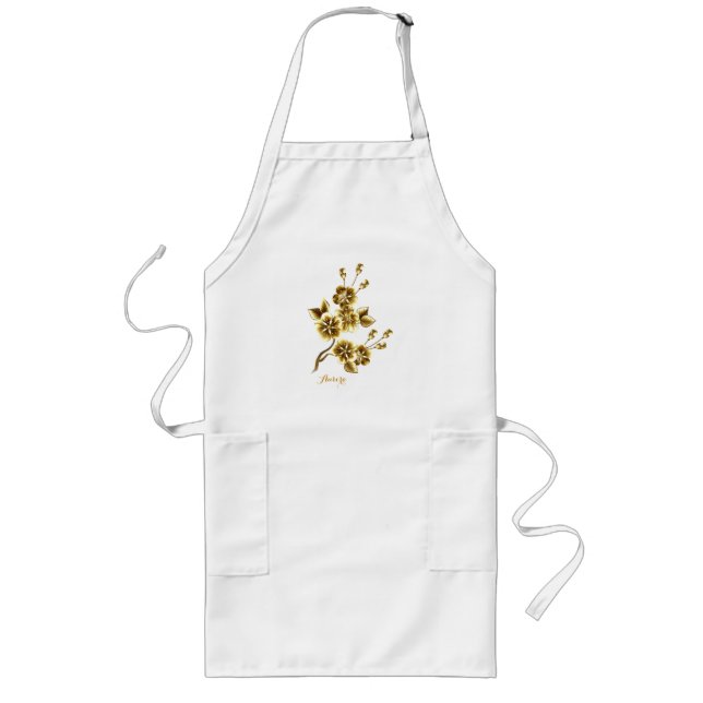 Luxury Gold Floral Glitter Typography Long Apron (Front)