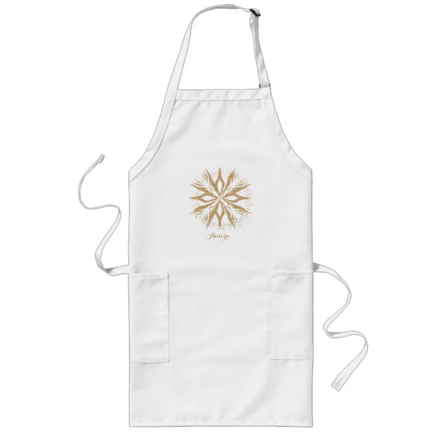 Luxury Gold Floral Glitter Typography Long Apron (Front)