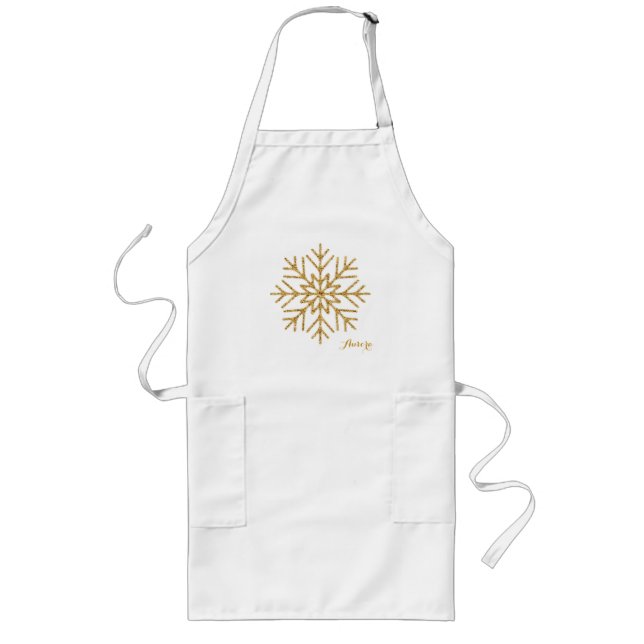 Luxury Gold Floral Glitter Typography Long Apron (Front)