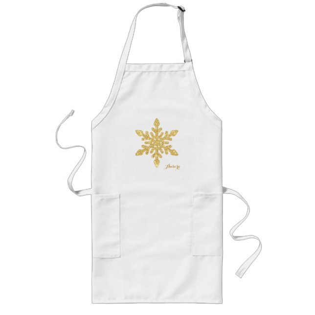 Luxury Gold Floral Glitter Typography Long Apron (Front)