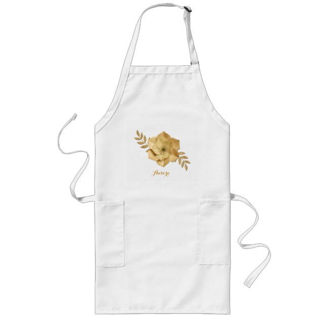 Luxury Gold Floral Glitter Typography Long Apron (Front)