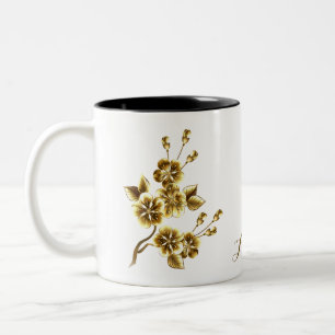 Luxury Gold Floral Glitter Typography Two-Tone Coffee Mug
