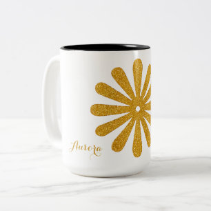 Luxury Gold Floral Glitter Typography Two-Tone Coffee Mug