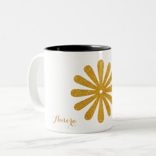 Luxury Gold Floral Glitter Typography Two-Tone Coffee Mug