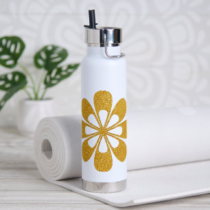Luxury Gold Floral Glitter Typography Water Bottle