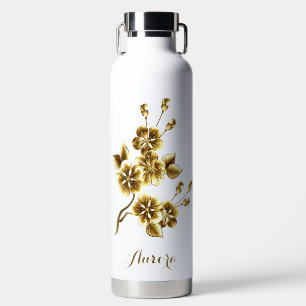 Luxury Gold Floral Glitter Typography Water Bottle