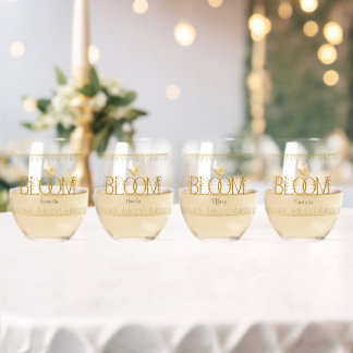 Luxury Gold Floral Keepsake Drinkware Set of 4 Stemless Wine Glass