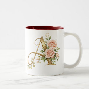Luxury Gold Floral Monogram A Mug  Premium Elegan