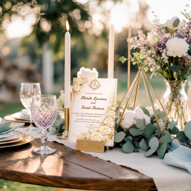 Luxury Gold Floral Wedding with Monogram Invitation (Creator Uploaded)