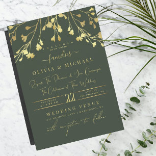 LUXURY GOLD FLORALS ABSTRACT GOLDEN FOIL WEDDING INVITATION