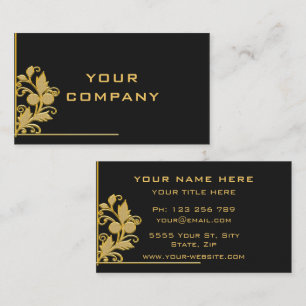 Luxury Gold Flower Frame & Text Black Professional Business Card