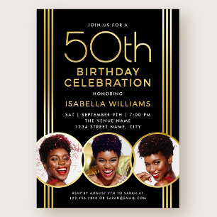 Luxury Gold Foil 50th Birthday Elegant Black Photo