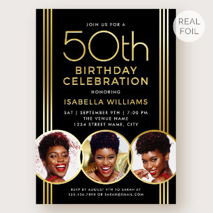Luxury Gold Foil 50th Birthday Elegant Black Photo