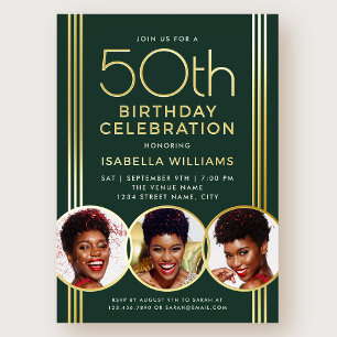 Luxury Gold Foil 50th Birthday Elegant Green Photo