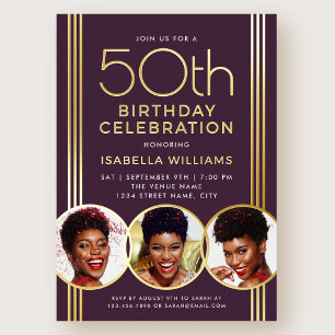Luxury Gold Foil 50th Birthday Elegant Plum Photo