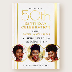 Luxury Gold Foil 50th Birthday Elegant White Photo