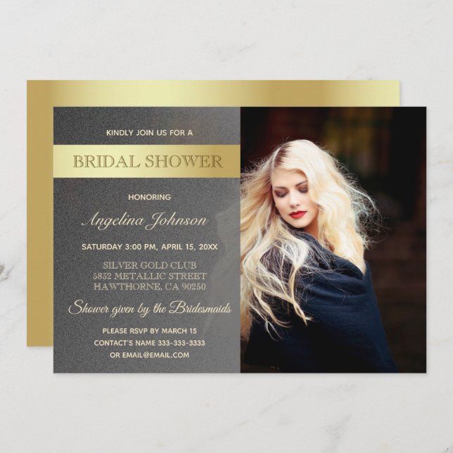 Luxury Gold Foil and Silver Bridal Shower Photo Invitation (Front/Back)