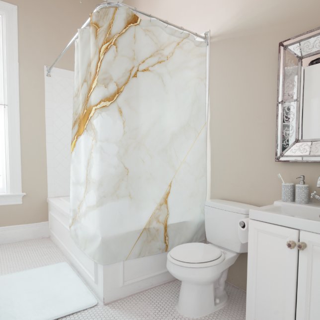 Luxury Gold foil Beige Marble Shower Curtain (In Situ)
