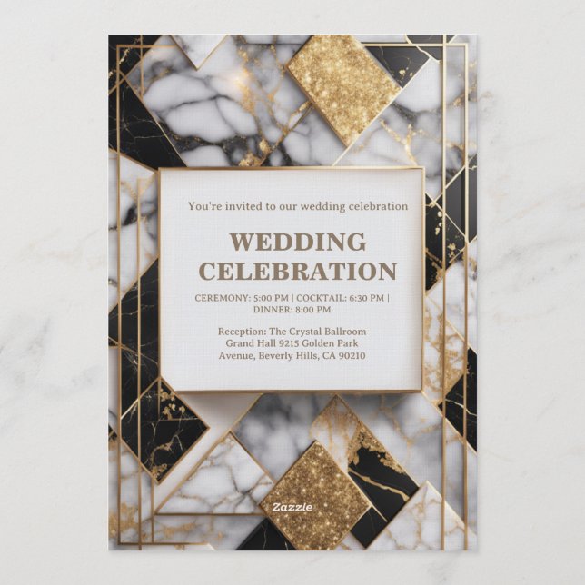 Luxury Gold Foil Black Marble Wedding Invitation (Back)
