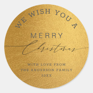 Luxury Gold Foil Chic Calligraphy Merry Christmas Classic Round Sticker
