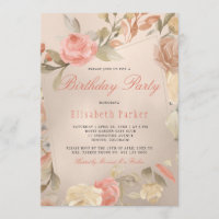 Luxury Gold Foil Coral Peach Floral Birthday Party