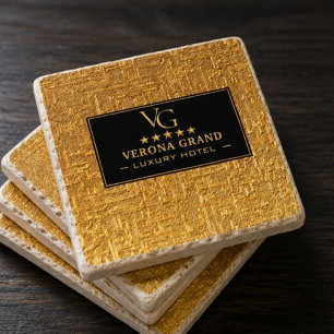 Luxury Gold Foil Five Star Hotel Branding Elegant  Stone Coaster
