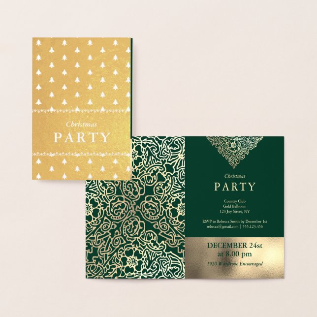 Luxury Gold Foil Green Christmas Party Invitations (Display)