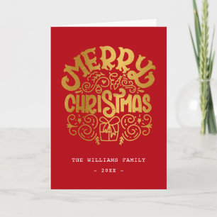 Luxury Gold Foil Merry Christmas Red Personalised Holiday Card