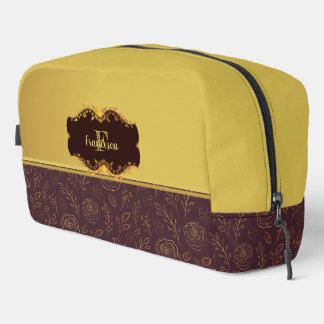Luxury Gold Foil Roses Name Monogram Dopp Kit