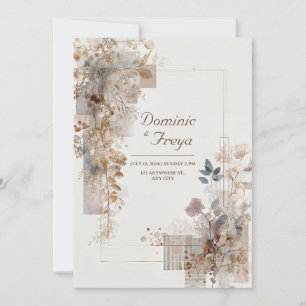 Luxury Gold Foil Taupe Botanical Geometric Wedding Invitation