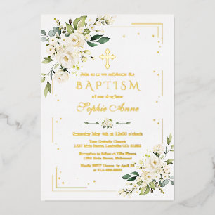 Luxury GOLD FOIL White Flowers Girl Baptism