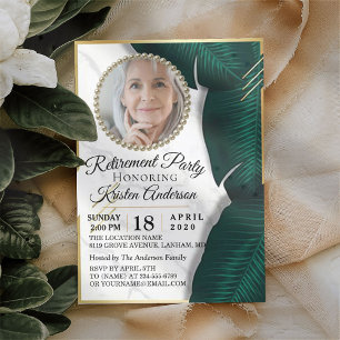 Luxury Gold Foliage Floral Photo Retirement Party Invitation
