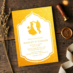 Luxury Gold Frame Chic Couple Artwork Wedding Invitation