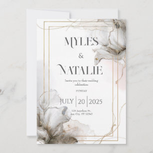 Luxury Gold Frame Gray Floral Ethereal Wedding Invitation
