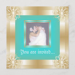 Luxury Gold Frame Wedding Photo Invitations