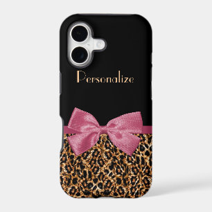 Luxury Gold Fur Leopard Print Mauve Bow With Name
