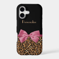 Luxury Gold Fur Leopard Print Mauve Bow With Name