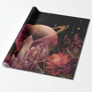 Luxury Gold Galaxy Planet Purple Space Wrapping Paper