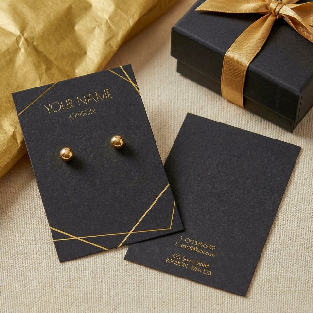 Luxury gold geometric black earring display card (Luxury gold geometric black earring display card.)