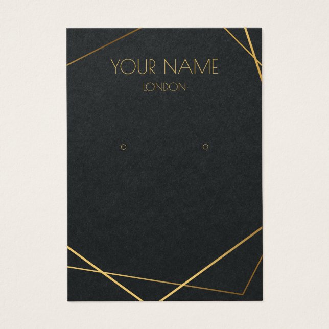 Luxury gold geometric black earring display card (Front)