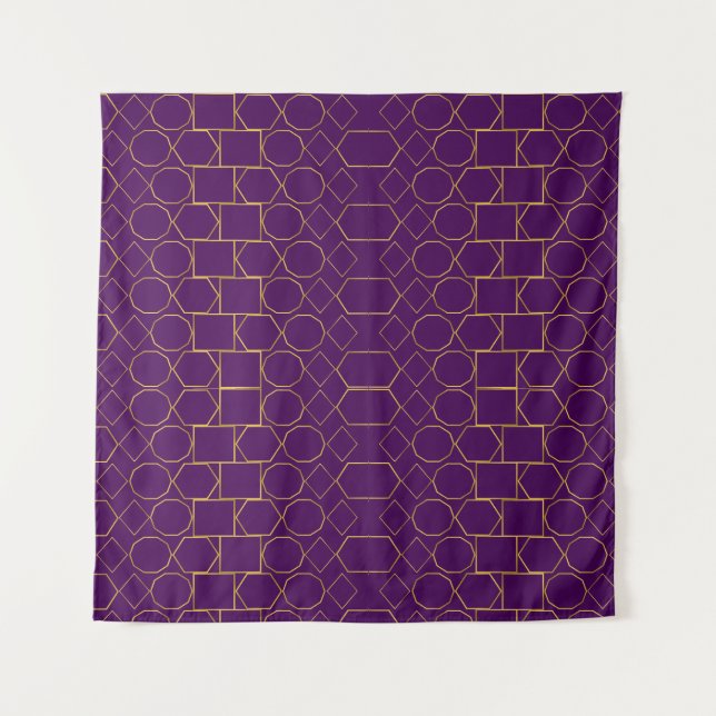 Luxury Gold Geometric on Royal Purple Tapestry (Front)