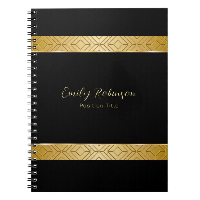 Luxury gold geometric pattern border notebook (Front)