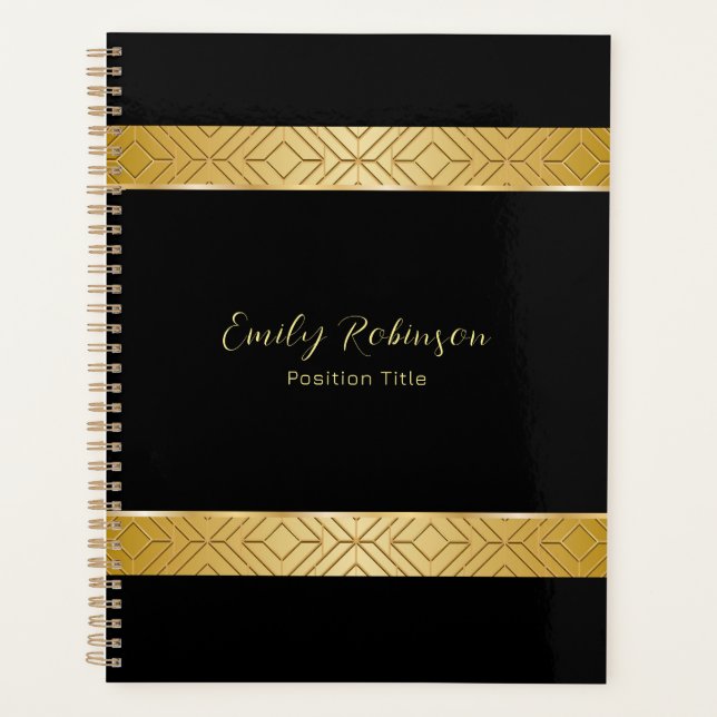 Luxury gold geometric pattern border notebook planner (Front)