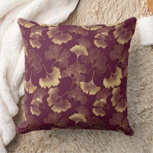 Luxury Gold Ginkgo Burgundy Cushion