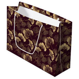 Luxury Gold Ginkgo Burgundy Large Gift Bag