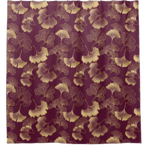 Luxury Gold Ginkgo Burgundy Shower Curtain