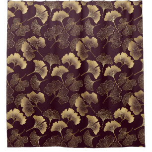 Luxury Gold Ginkgo Burgundy Shower Curtain