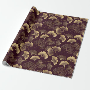 Luxury Gold Ginkgo Burgundy Wrapping Paper