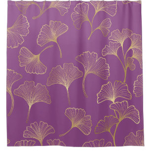 Luxury Gold Ginkgo Leaves on Deep Purple (1) Shower Curtain