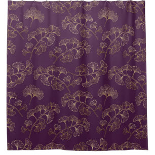 Luxury Gold Ginkgo Leaves on Deep Purple (2) Shower Curtain